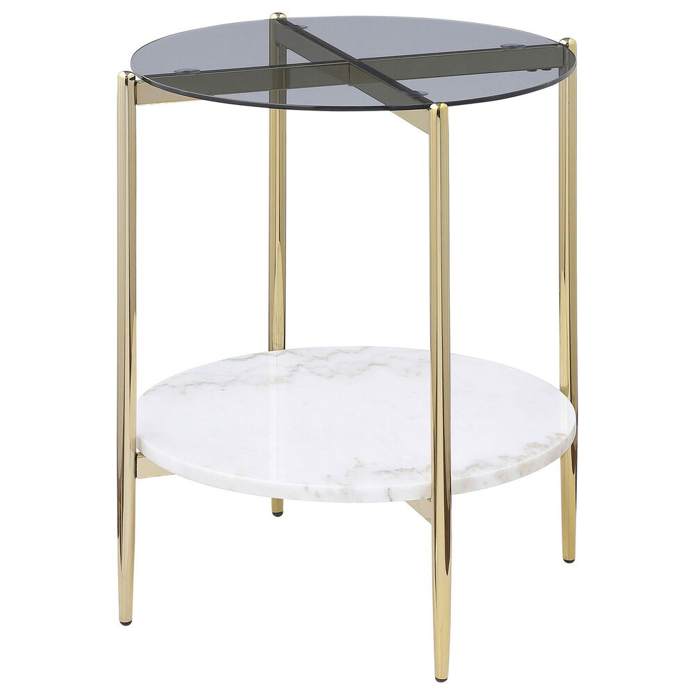 Coaster Jonelle End Table in White, Gold and Smoke Gray, , large