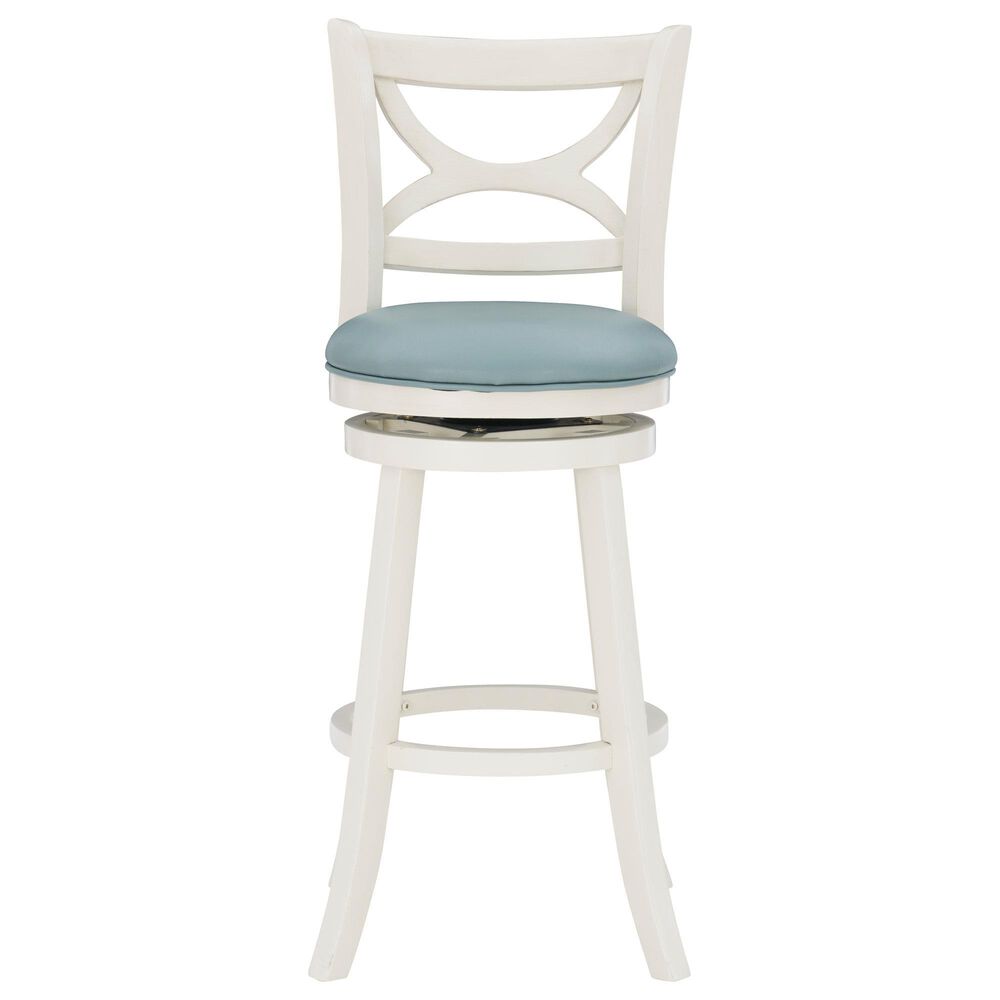 Linon Home Decor Sawyer Swivel Bar Stool with Sky Blue Cushion in Cream, , large