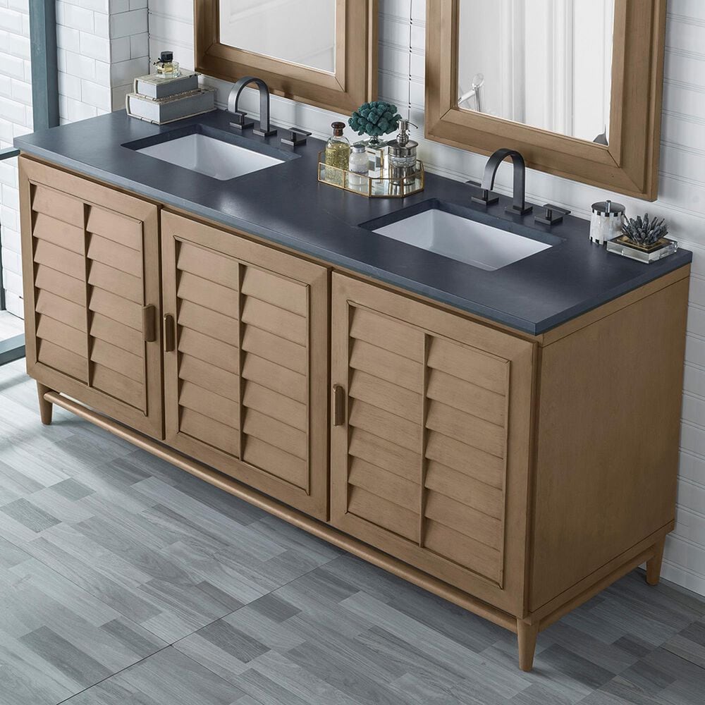 James Martin Vanities Portland 72&quot; Double Bathroom Vanity in Whitewashed Walnut with 3 cm Charcoal Soapstone Quartz Top and Rectangular Sinks, , large