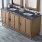 James Martin Vanities Portland 72" Double Bathroom Vanity in Whitewashed Walnut with 3 cm Charcoal Soapstone Quartz Top and Rectangular Sinks, , large