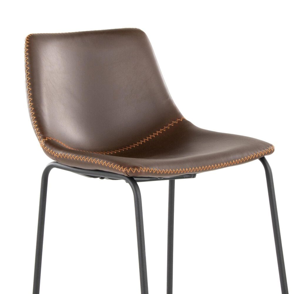 Lumisource Duke Fixed-Height Barstool with Espresso and Orange Cushion in Black, , large