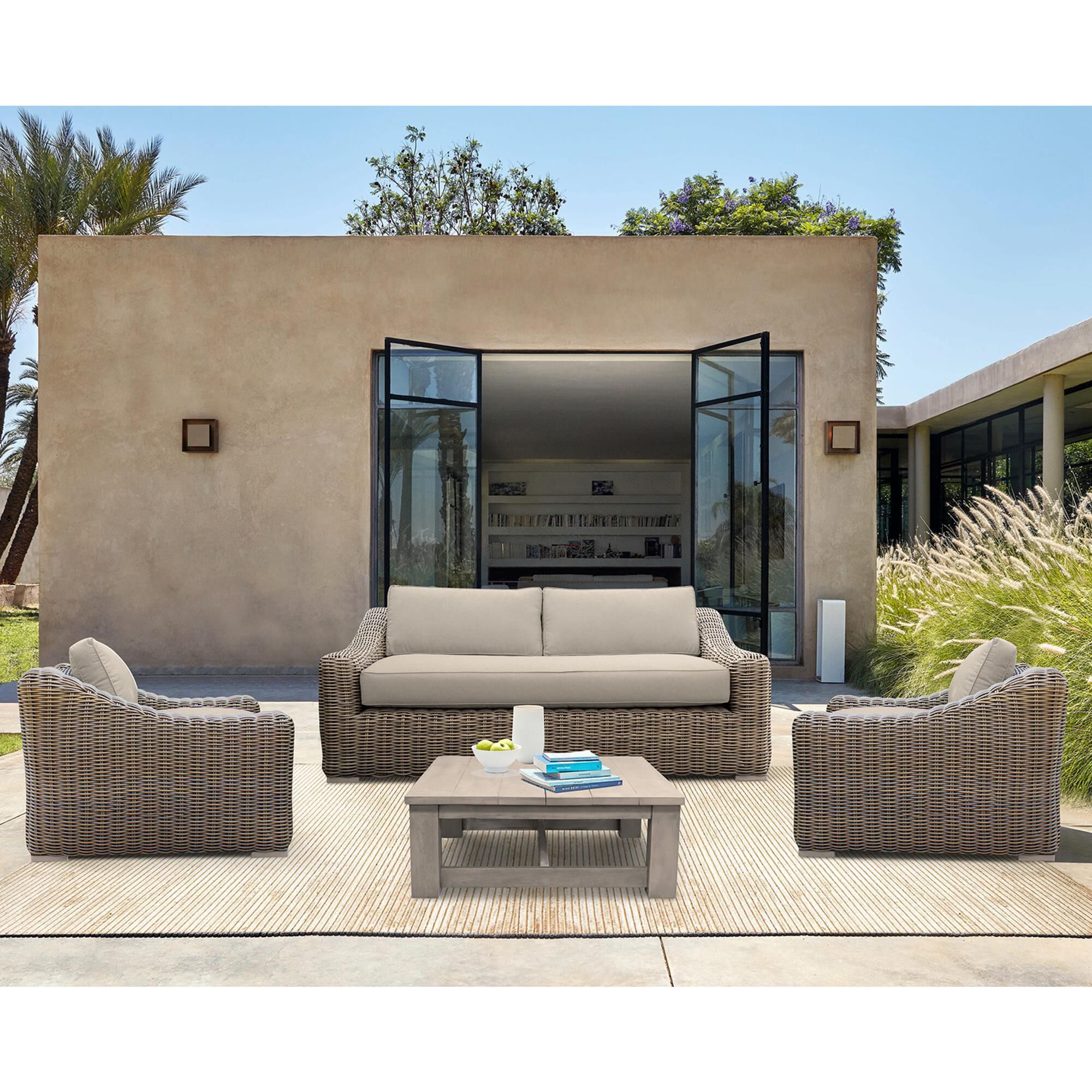 Blue River Verano 4 Piece Patio Conversation Set with Taupe Cushion in Brown NFM