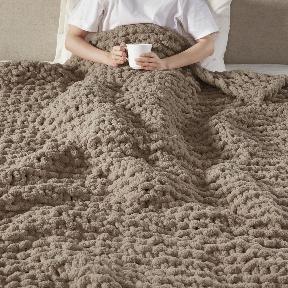Hampton Park Chenille Chunky Knit 50" x 60" Throw in Brown, , large
