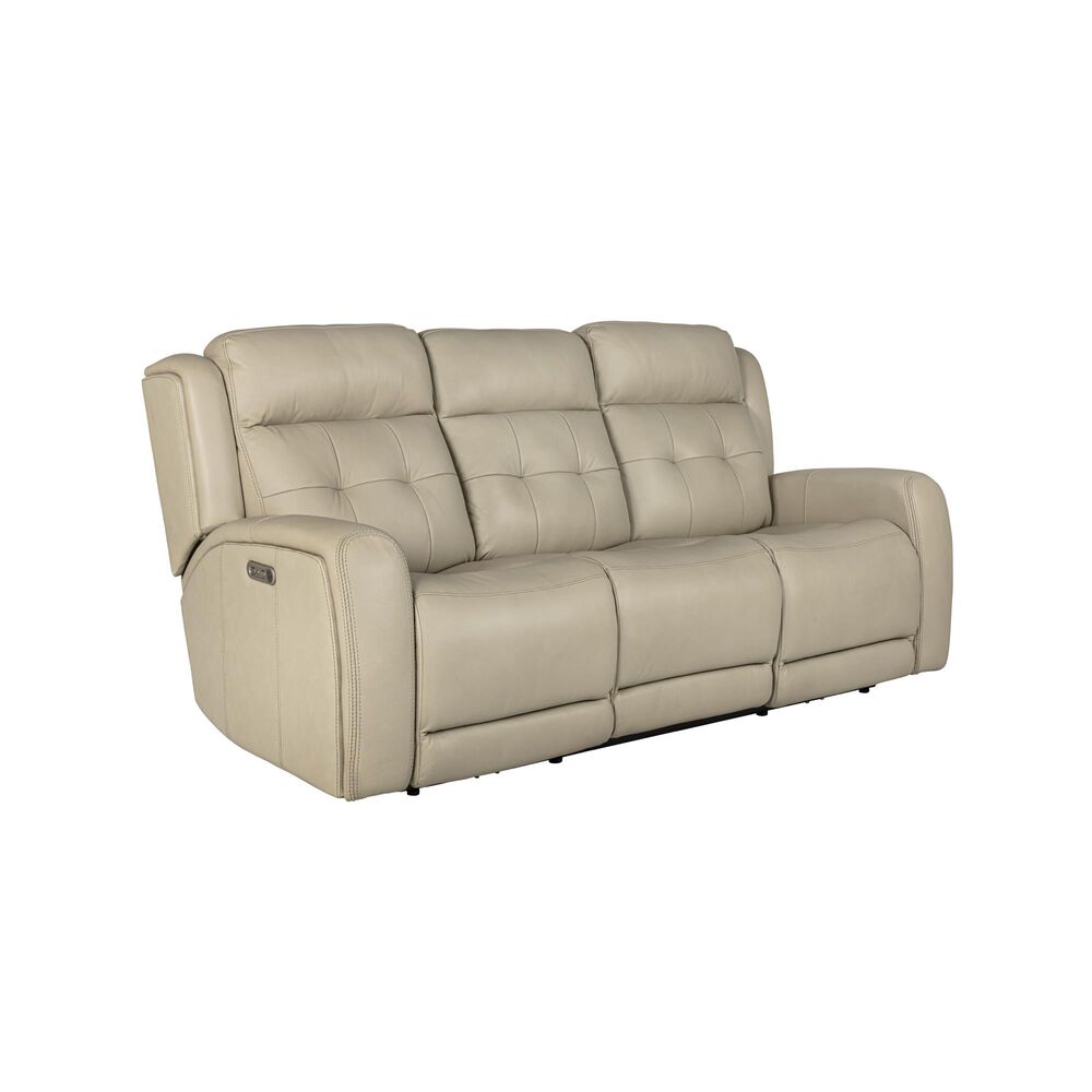 Flexsteel Grant Leather Match Power Reclining Sofa with Power Headrest in Bisque, , large