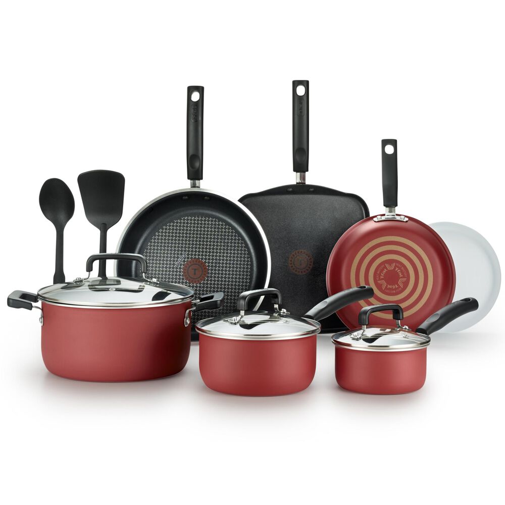 T-Fal Signature 12 Piece Cookware Titanium Nonstick Set in Red, , large