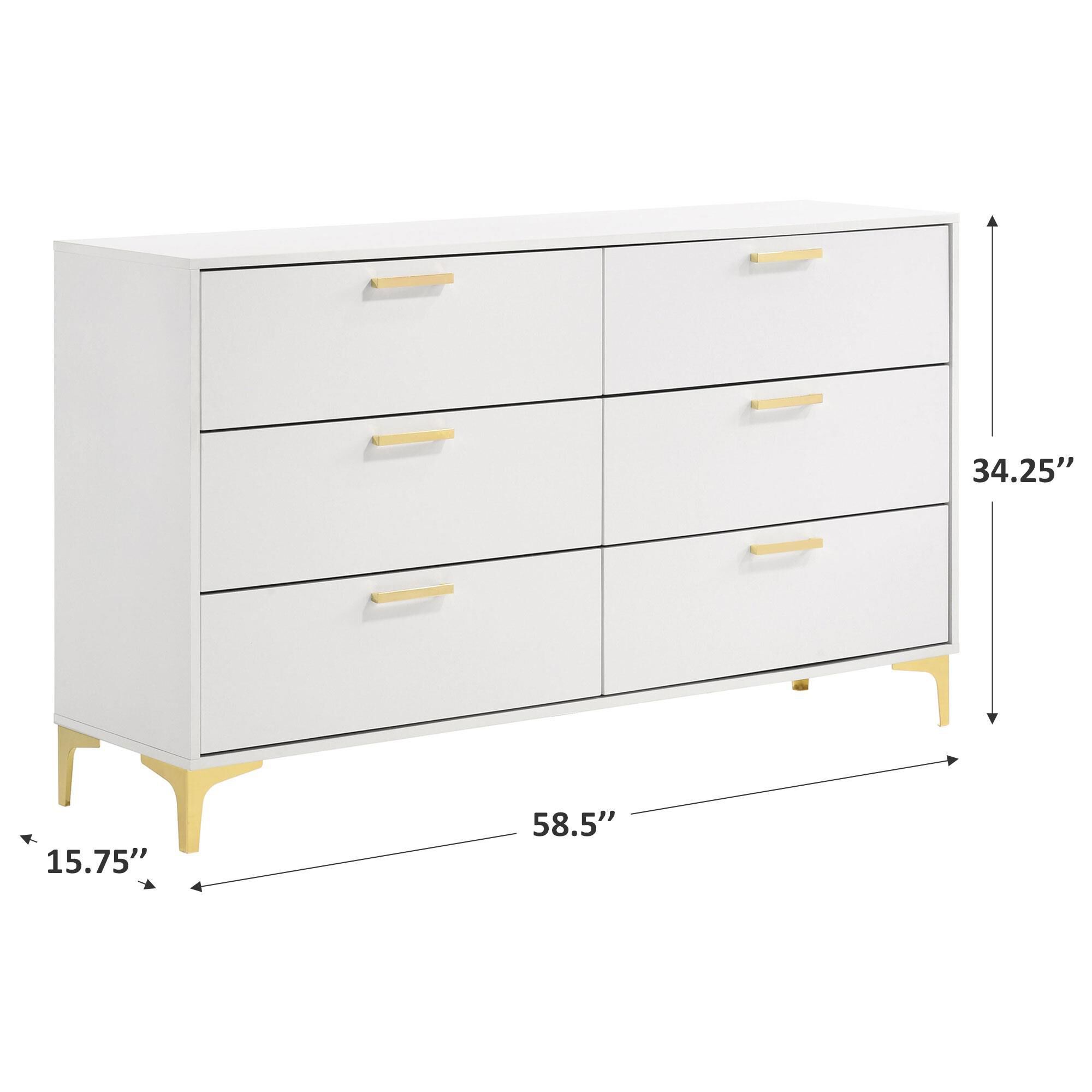 Pacific Landing Kendall 6-Drawer Dresser in Gold and White