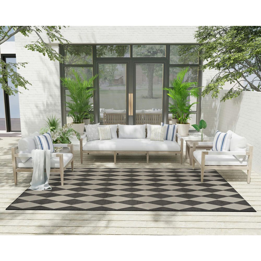Nourison Positano Geometric Black 6&#39; x 9&#39; Indoor/Outdoor Area Rug, , large