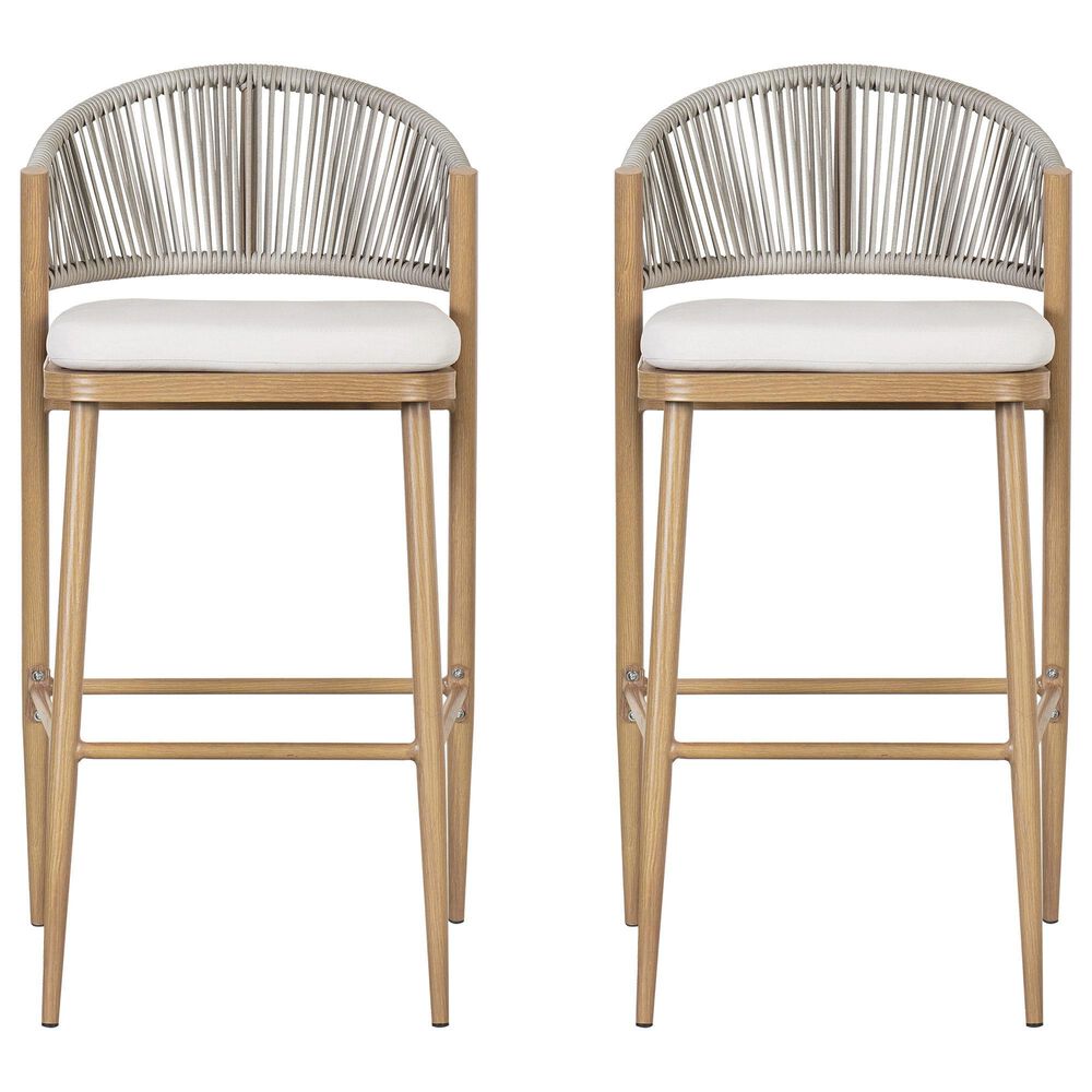 Hearth and Haven 30" Outdoor Barstool with Maple Frame in Beige (Set of 2), , large