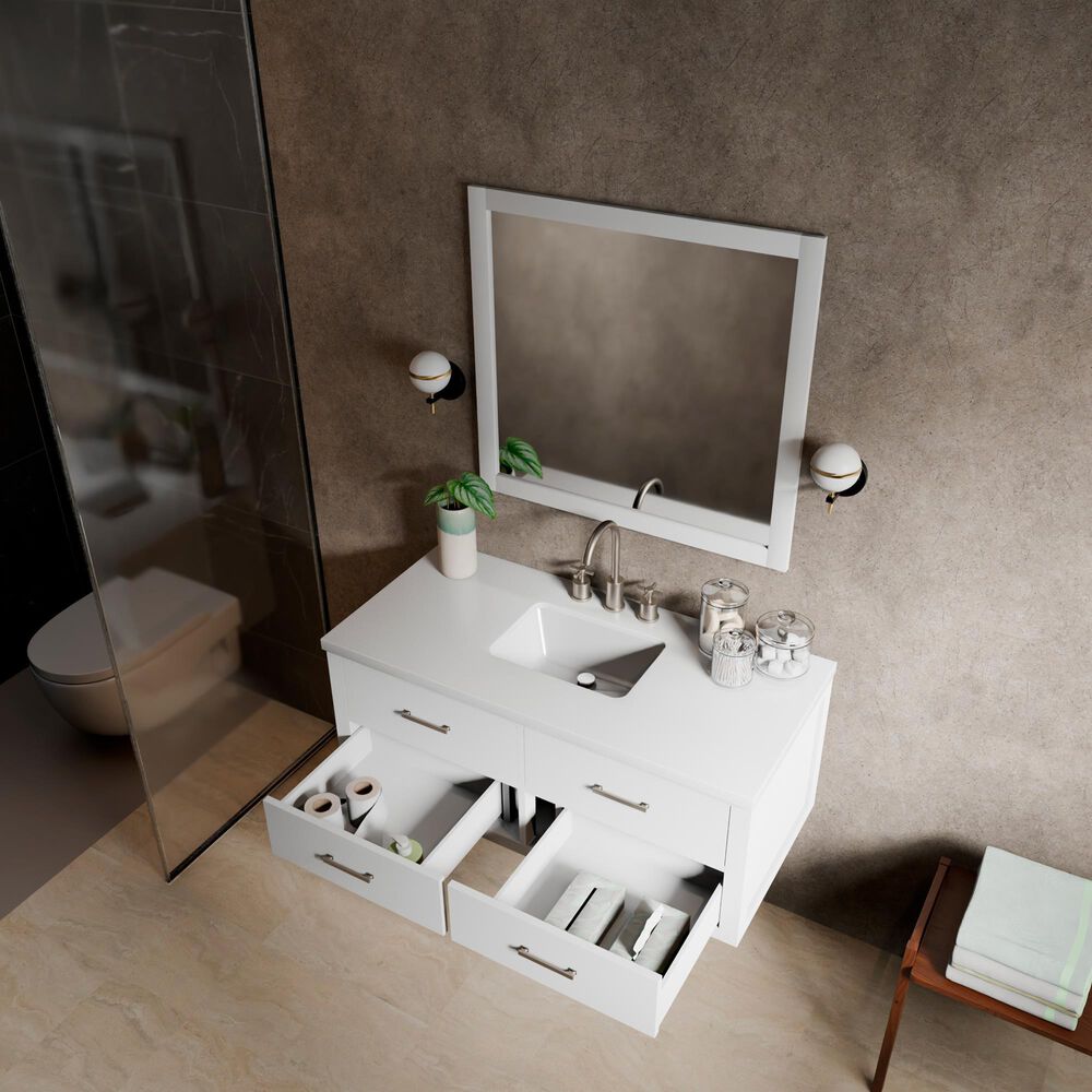 Lexora Home Castor 48" Single Bathroom Vanity in White with 2 cm White Cultured Marble Top and Rectangular Sink, , large