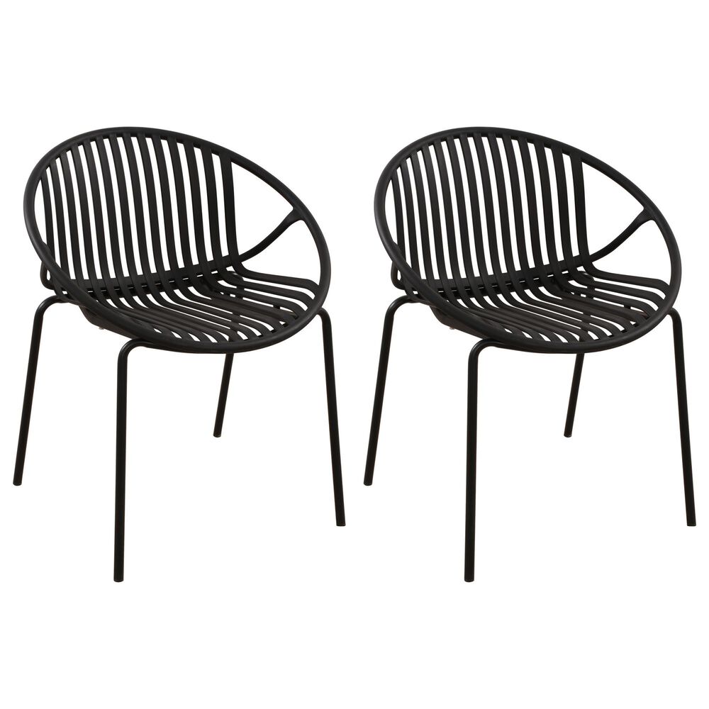 Hearth and Haven Patio Stackable Dining Chair with Breathable Design in Black &#40;Set of 2&#41;, , large