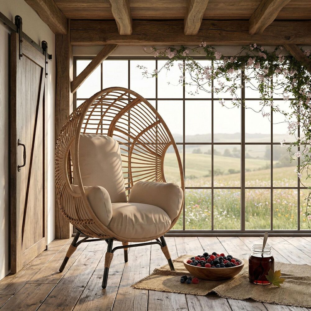 Hearth and Haven Outdoor Egg Chair with Arc Back in Beige, , large