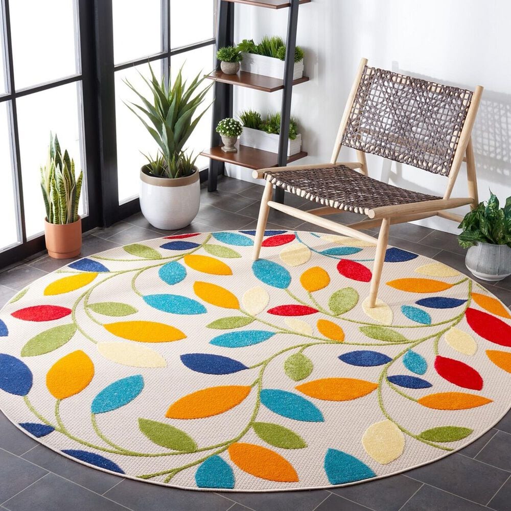 Safavieh Cabana CBN369A 6&#39;7&quot; Round Ivory and Green Indoor/Outdoor Area Performance Rug, , large
