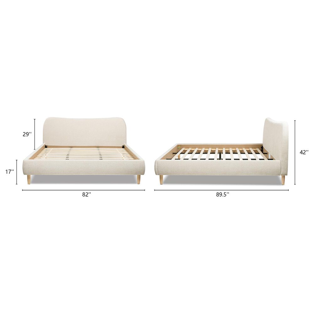 Jennifer Taylor Home Roman King Platform Bed with Oatmeal Light Beige Upholstered in Natural Whitewashed, , large