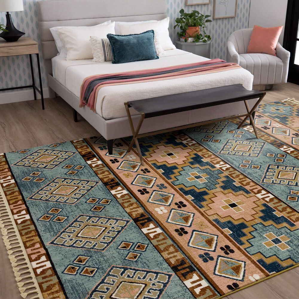 Stacy Garcia Home Rendition Zula 9&#39;6&quot; x 12&#39;11&quot; Robin&#39;s Egg Blue, Neutral Tan, Soft Grey and Blush Pink Area Rug, , large