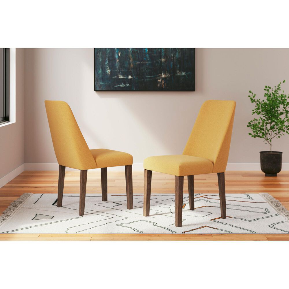 Ashley Lyncott Side Chair with Mustard Yellow Cushion in Brown, , large