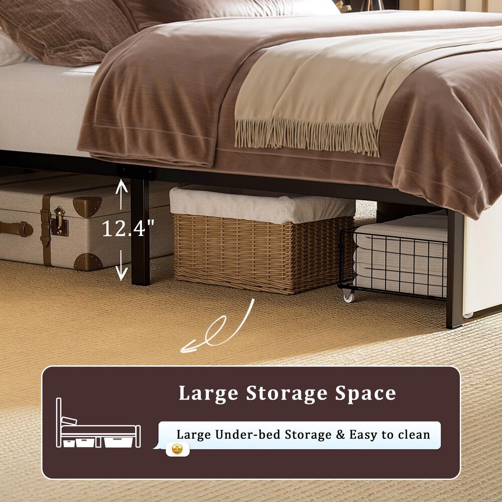 HOMLUX Queen Upholstered Platform Storage Bed Frame in Beige, , large