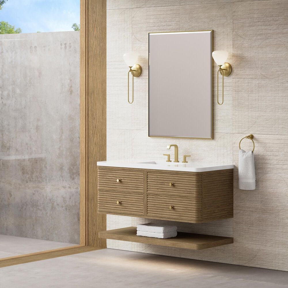 James Martin Allamari 48" Single Bathroom Vanity in Dune Mist with 3 cm White Zeus Silestone Top and Rectangular Sink, , large