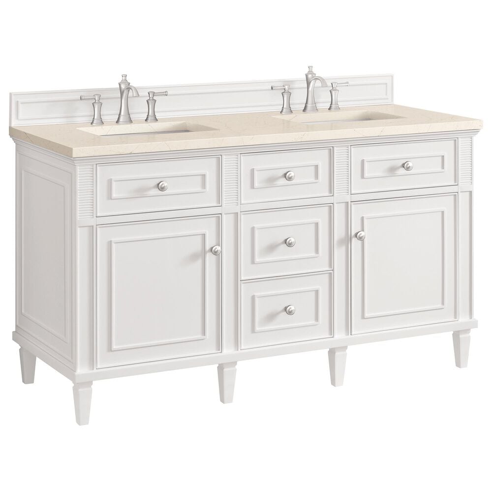 James Martin Vanities Lorelai 60" Double Vanity in Bright White with 3 cm Eternal Marfil Quartz Top, , large