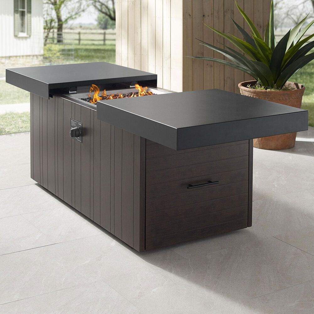 Plank and Hide Rectangular Functional Fire Pit in Wenge and Black, , large