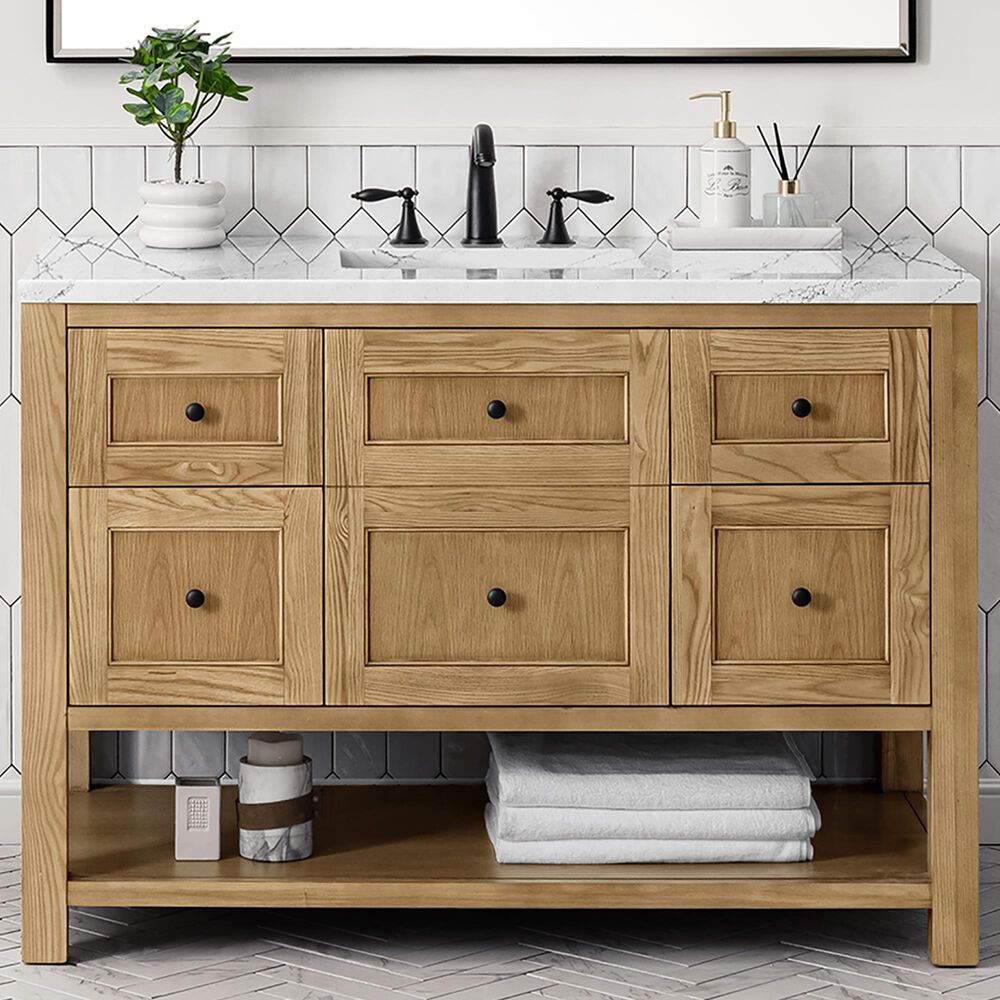 James Martin Vanities Breckenridge 48&quot; Single Bathroom Vanity in Light Natural Oak with 3 cm Ethereal Noctis Quartz Top and Rectangular Sink, , large