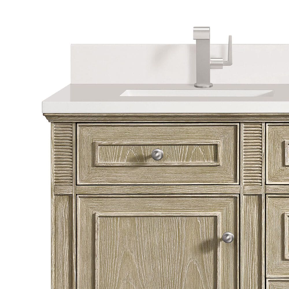 James Martin Vanities Lorelai 60&quot; Double Vanity in Whitewashed Oak with Single Hole 3 cm White Zeus Quartz Top &amp; Backsplash, , large