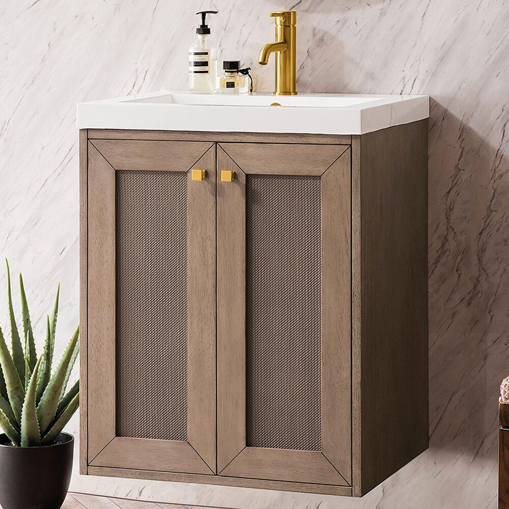 James Martin Vanities Chianti 20&quot; Single Bathroom Vanity in Whitewashed Walnut with 3.5 cm White Glossy Resin Top and Rectangular Sink, , large