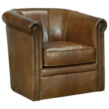 Hooker Furniture Axton Leather Club Swivel Chair in Brown, , large