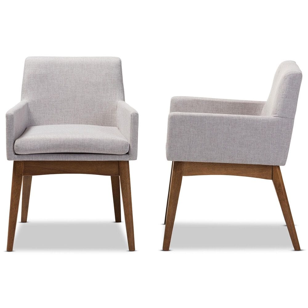 Baxton Studio Nexus Arm Chair with Greyish Beige Cushion in Walnut Brown (Set of 2), , large