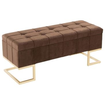 LumiSource Midas Storage Bench with Brown Velvet Cushion in Gold, , large
