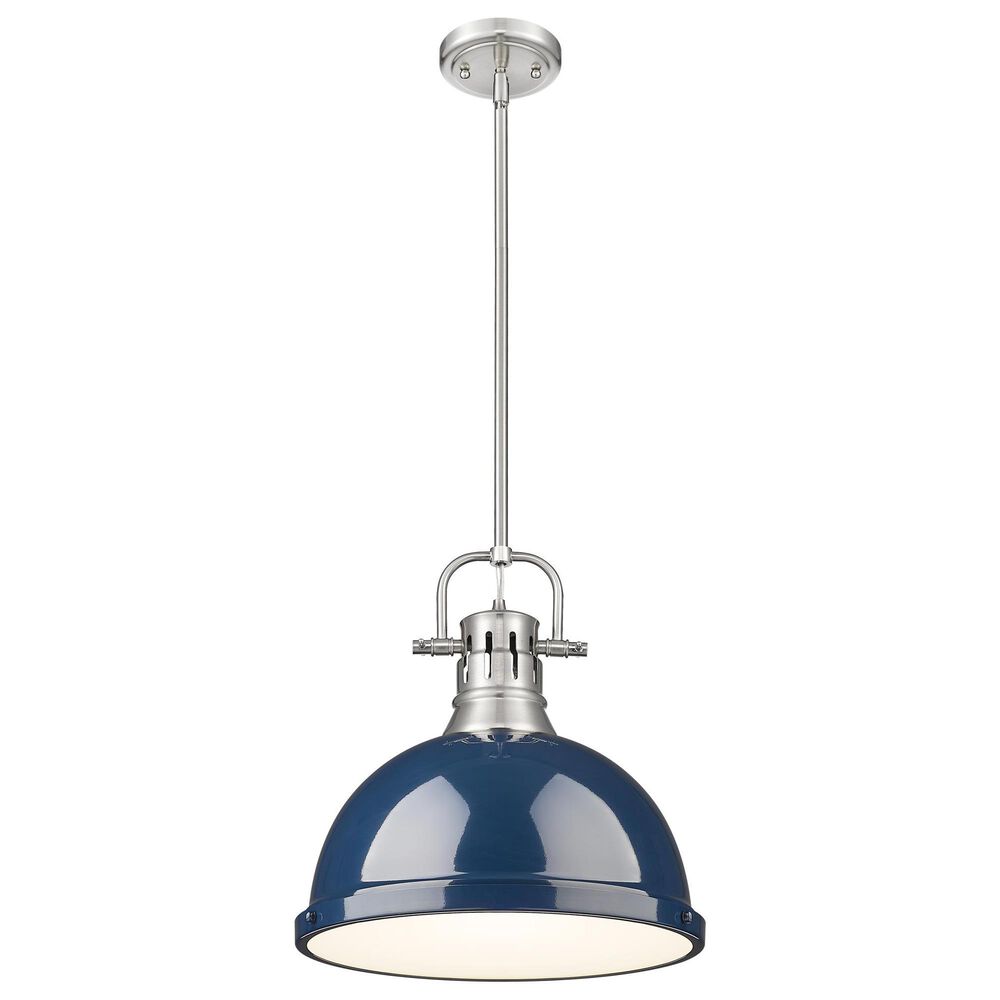Golden Lighting Duncan 1-Light Pendant with Rod and Matte Navy Shade in Pewter, , large