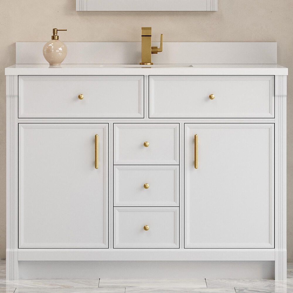 James Martin Bellshire 48" Single Bathroom Vanity in Bright White with Single Hole 3 cm White Zeus Silestone Top and Rectangular Sink, , large