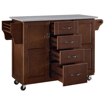 Crosley Furniture Eleanor Kitchen Island in Mahogany and Stainless Steel, , large