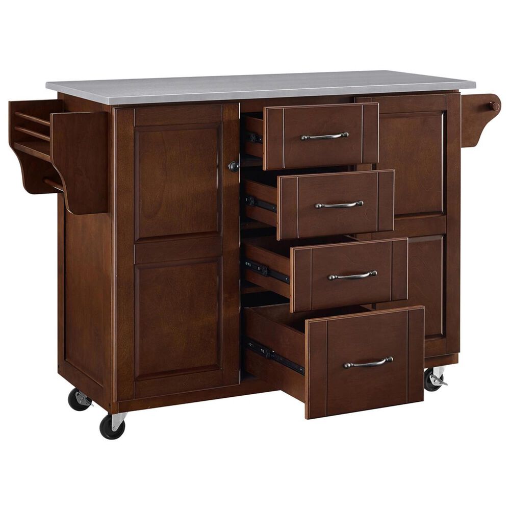 Crosley Furniture Eleanor Kitchen Island in Mahogany and Stainless Steel, , large