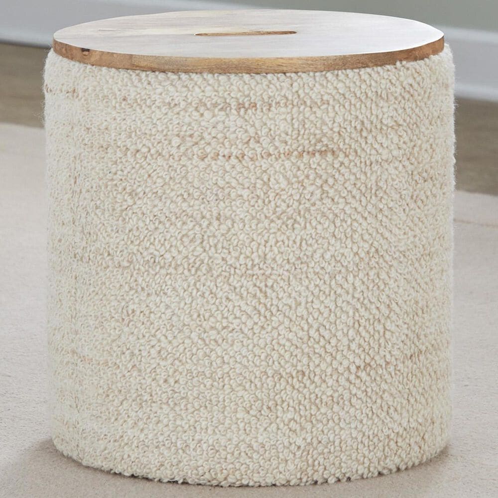 LumiSource Tahoe 17" Storage Ottoman with Mango Wood Top in Beige, , large