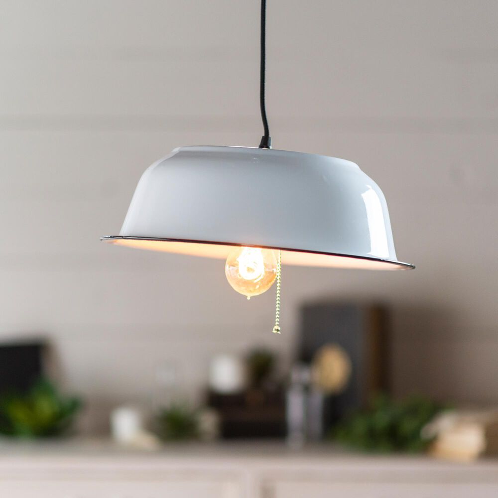 VIP Home and Garden Enamelware Pendant Light in White, , large