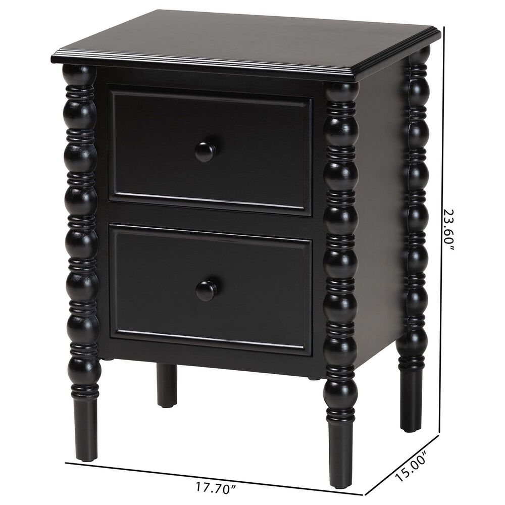 Baxton Studio Malinda 2-Drawer End Table with Spindle Legs in Black, , large