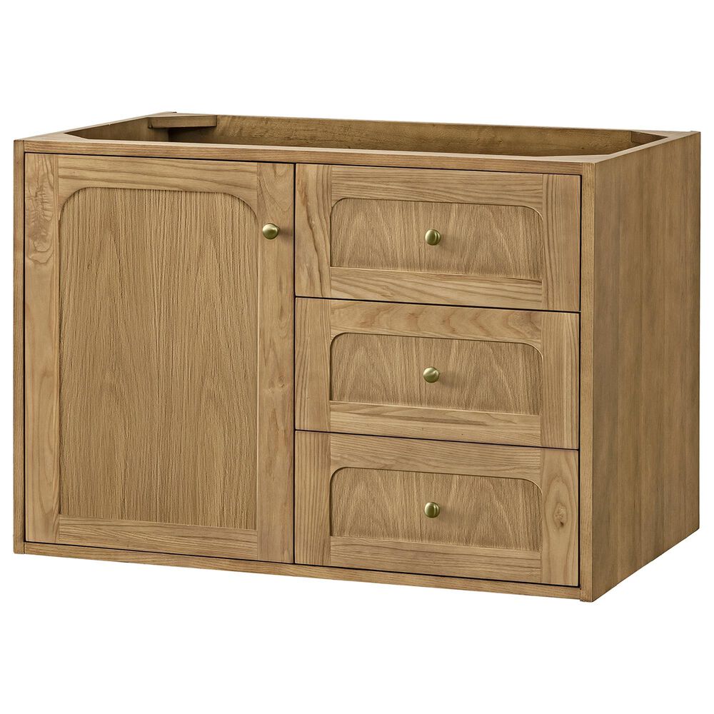 James Martin Vanities Laurent 36" Single Bathroom Vanity in Light Natural Oak with 3 cm Victorian Silver Quartz Top and Rectangular Sink, , large