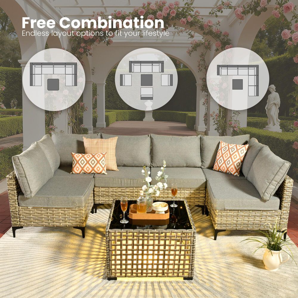 HOMLUX 11-Piece Outdoor Modular Sofa Conversation Set in Dark Gray, , large