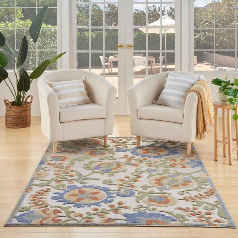 Nourison Aloha ALH17 9&#39; x 12&#39; Ivory and Blue Indoor/Outdoor Area Rug, , large