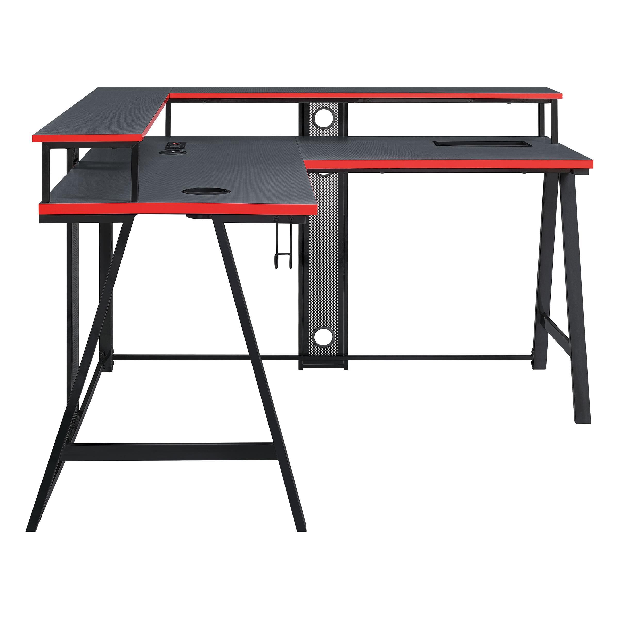 OSP Home Disruptor L Shaped Gaming Desk in Black and Red