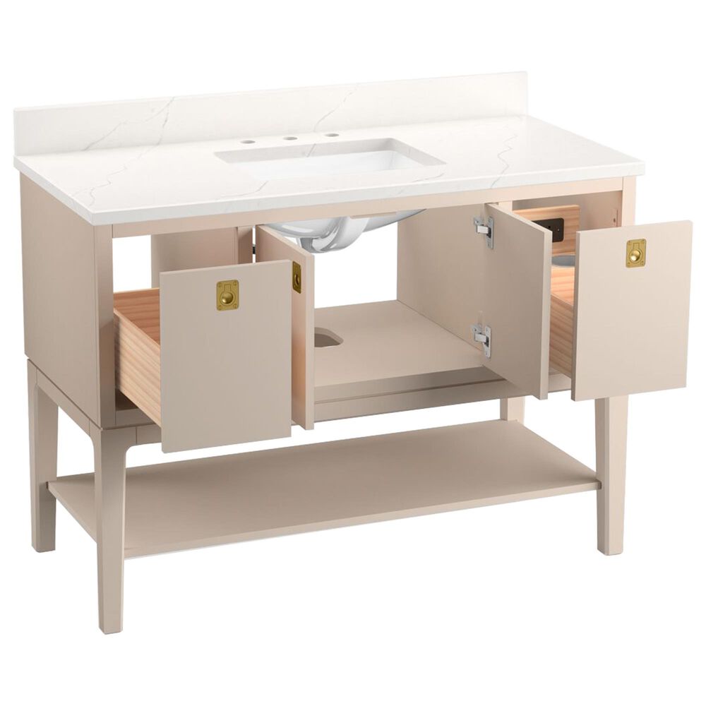 Kohler Seagrove 48" Single Bathroom Vanity in Light Clay with 3 cm White Quartz Top and Rectangular Sink, , large