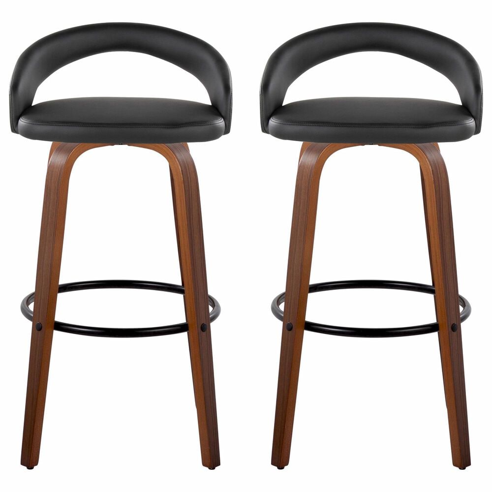 LumiSource Grotto Swivel Bar Stool with Black Velvet Upholstery in Walnut Wood and Black (Set of 2), , large
