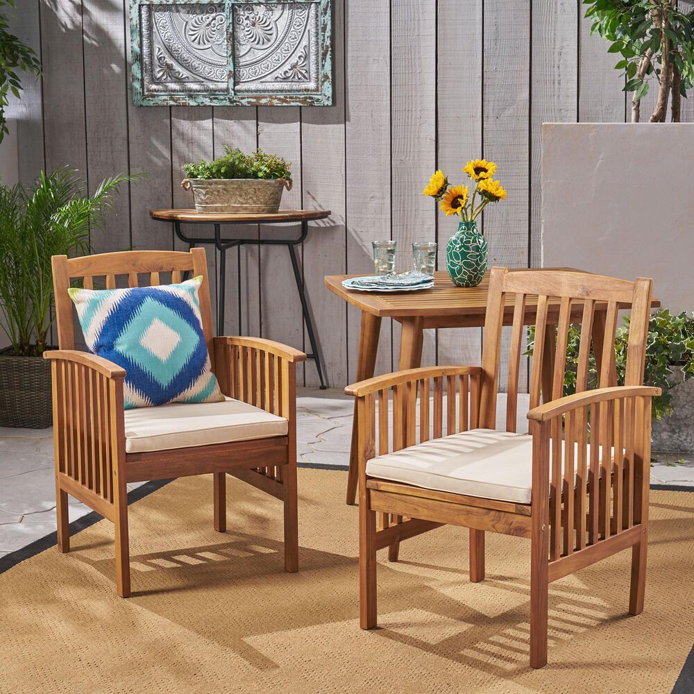 Hearth and Haven Casa Outdoor Dining Chair with Beige Cushion in Brown &#40;Set of 2&#41;, , large