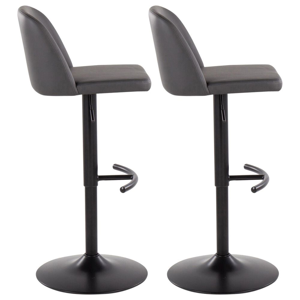 LumiSource Toriano Swivel Adjustable Bar Stool with Grey Faux Leather Upholstery in Black (Set of 2), , large