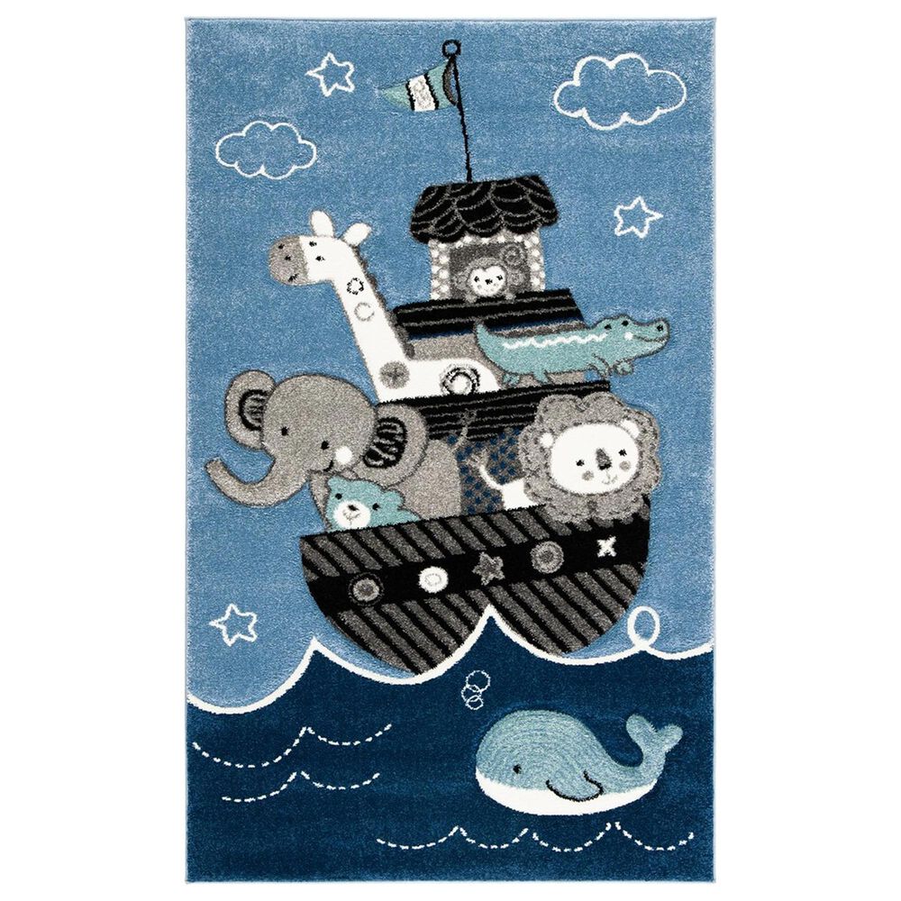 Safavieh Carousel Animals 3"3" x 5"3" Blue and Grey Kids Area Rug, , large
