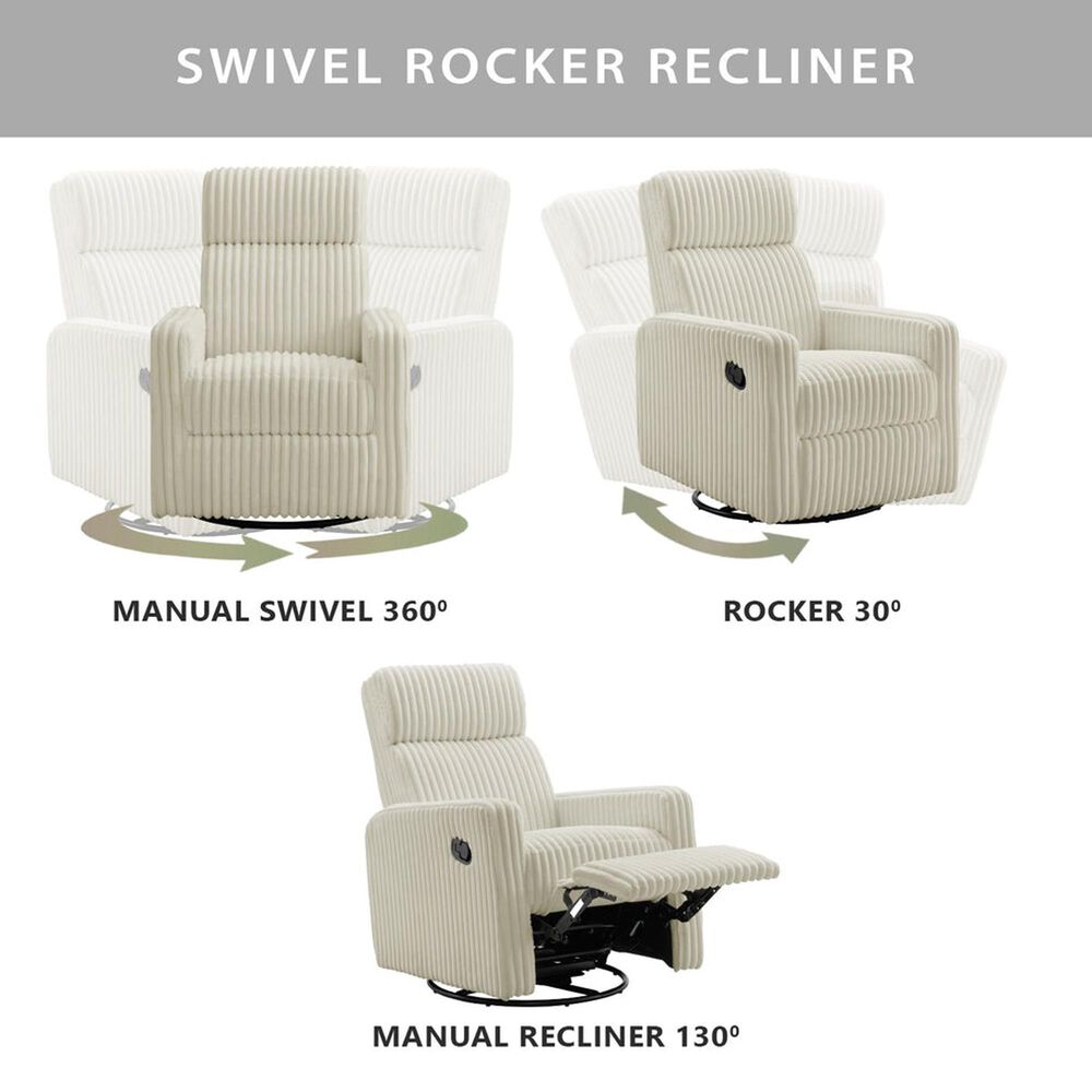 Oxford Baby Layton Swivel Glider Recliner in Corduroy Pearl White, , large