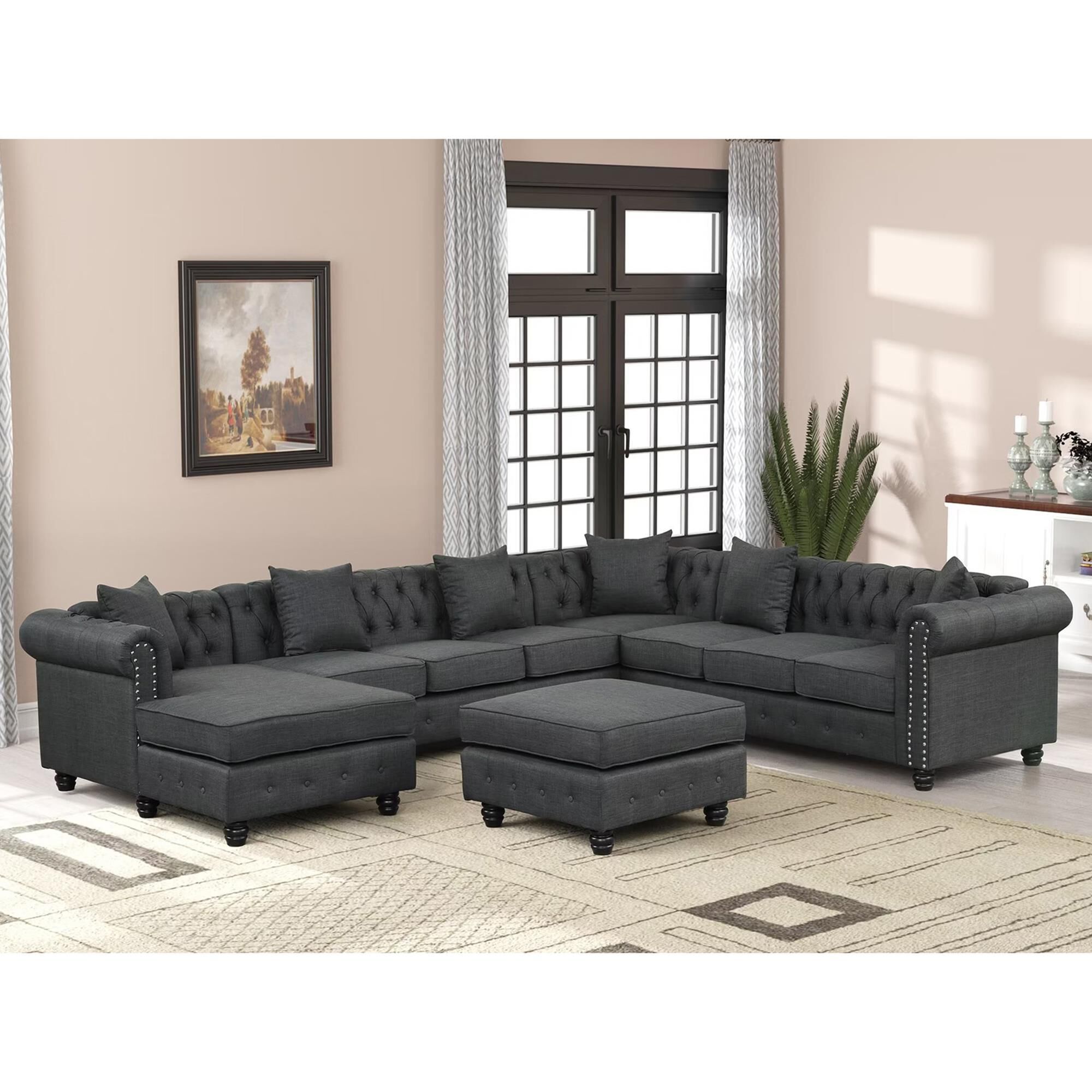 Tufted sectional top sofa with chaise
