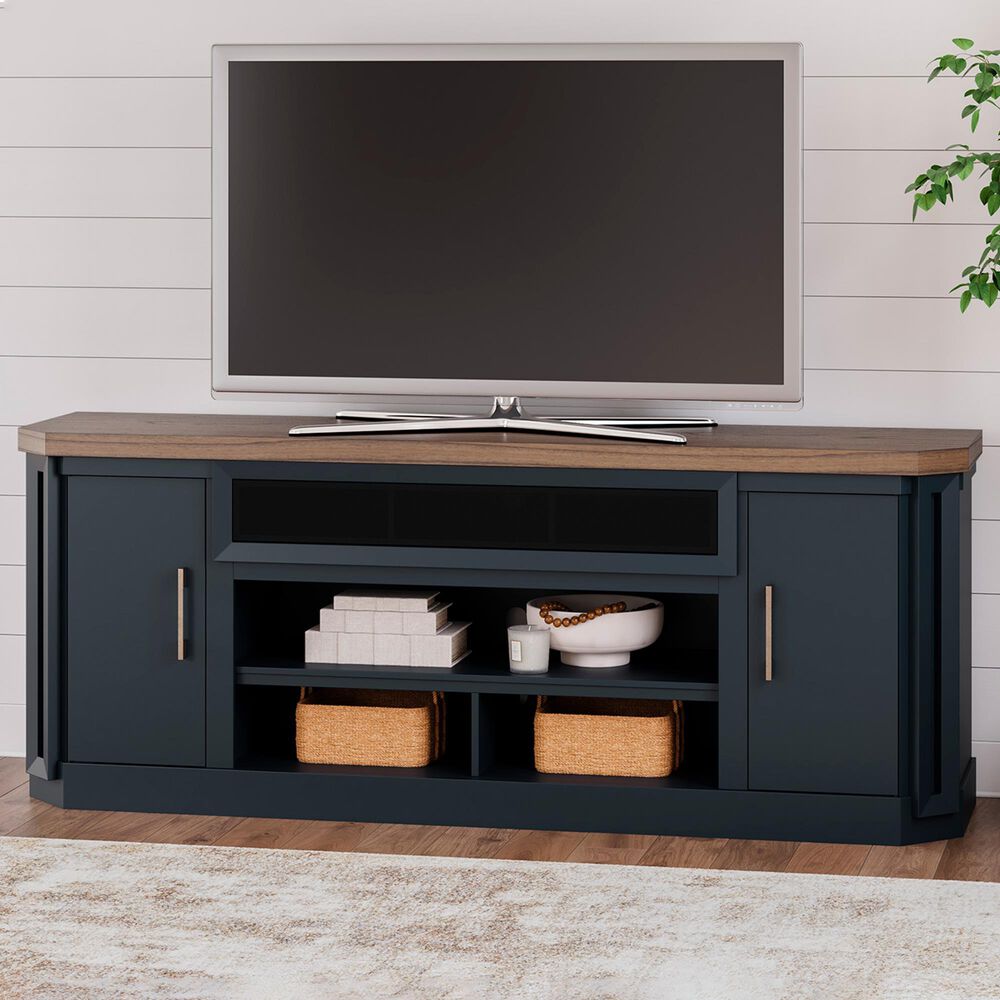 Ashley Landocken 84&quot; Extra Large TV Stand in Light Brown and Dark Sate Blue, , large
