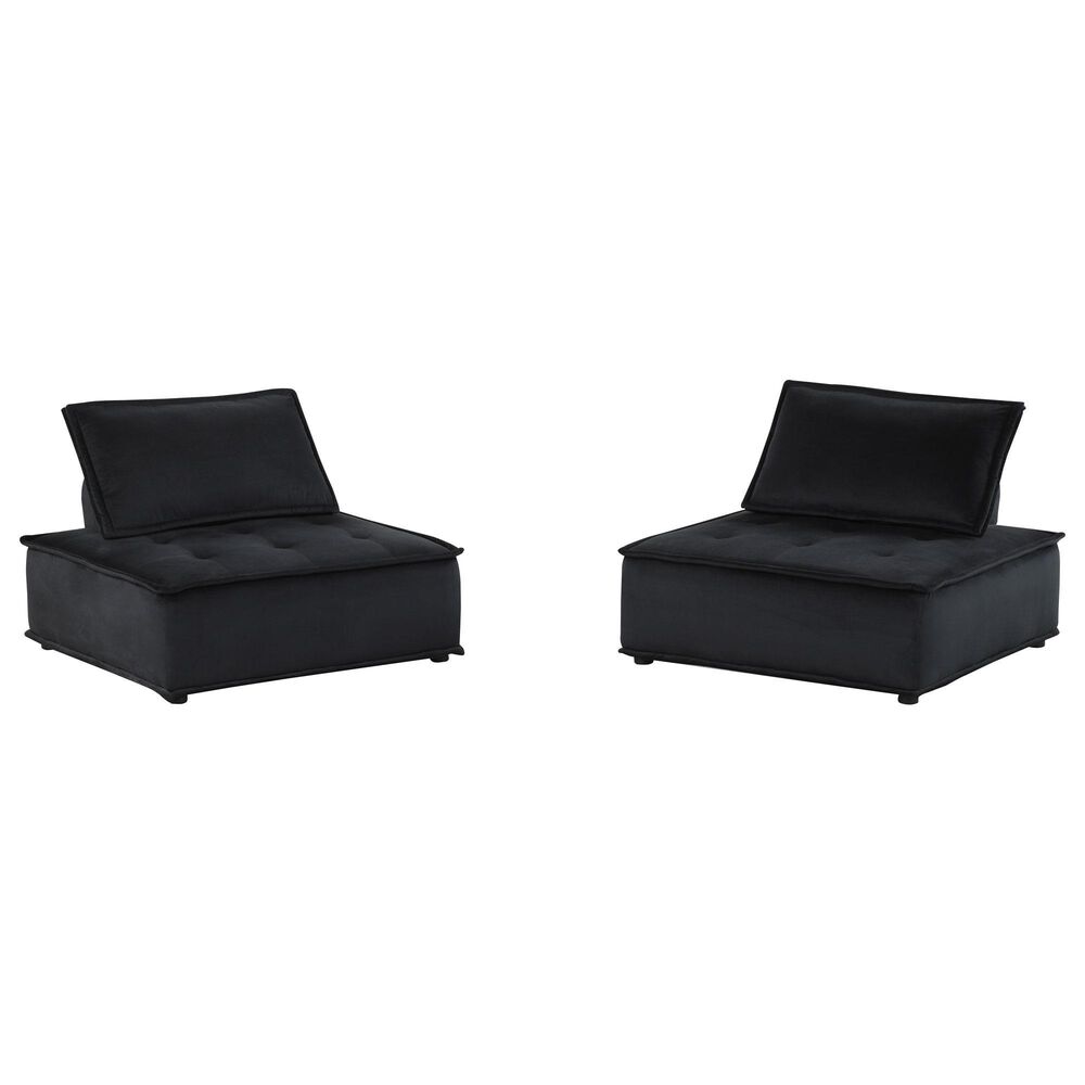 HOMLUX 40" Armless Lounge Chair in Black Velvet (Set of 2), , large