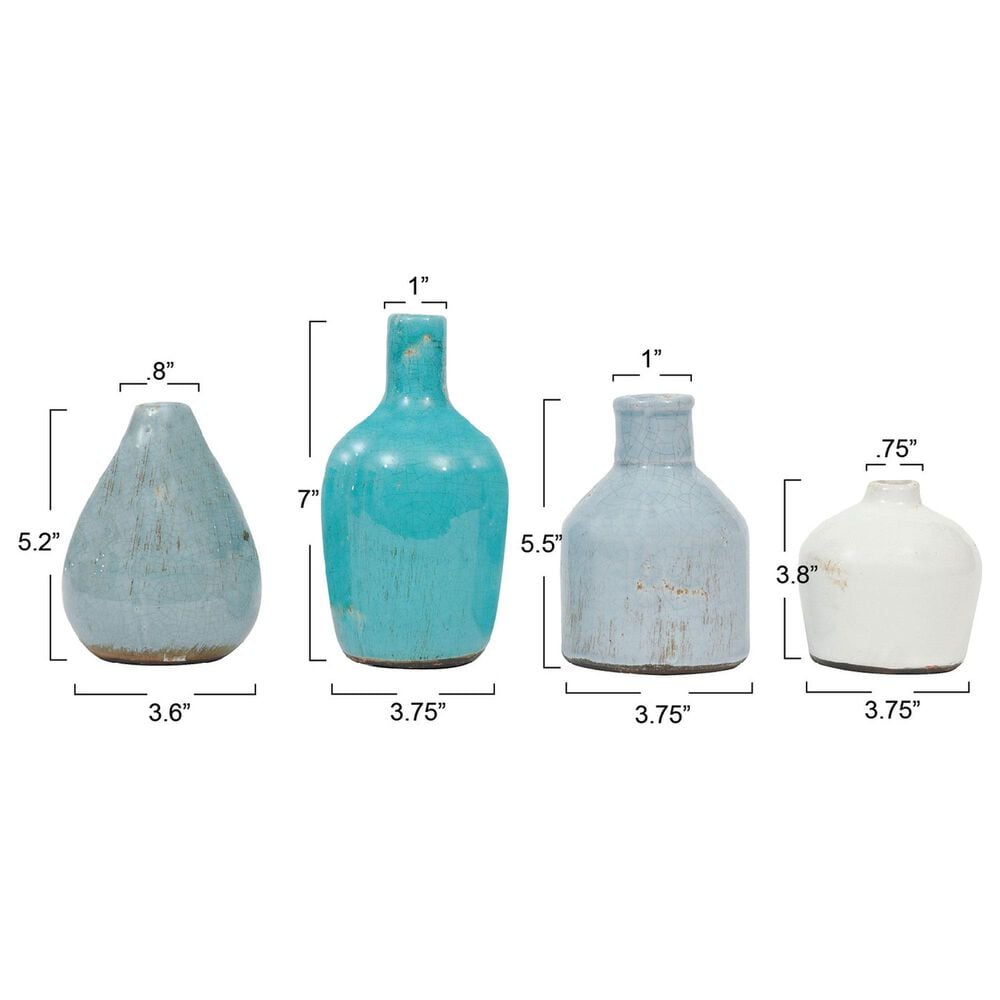 Creative Coop 4-Piece Round Terracotta Vase Set in Blue and Ivory, , large